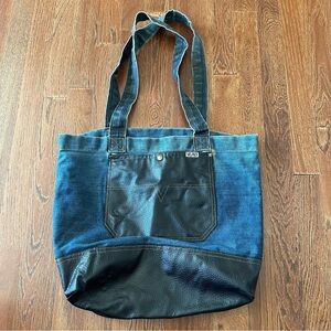 VLAD Denim and Black Leather Tote Bag